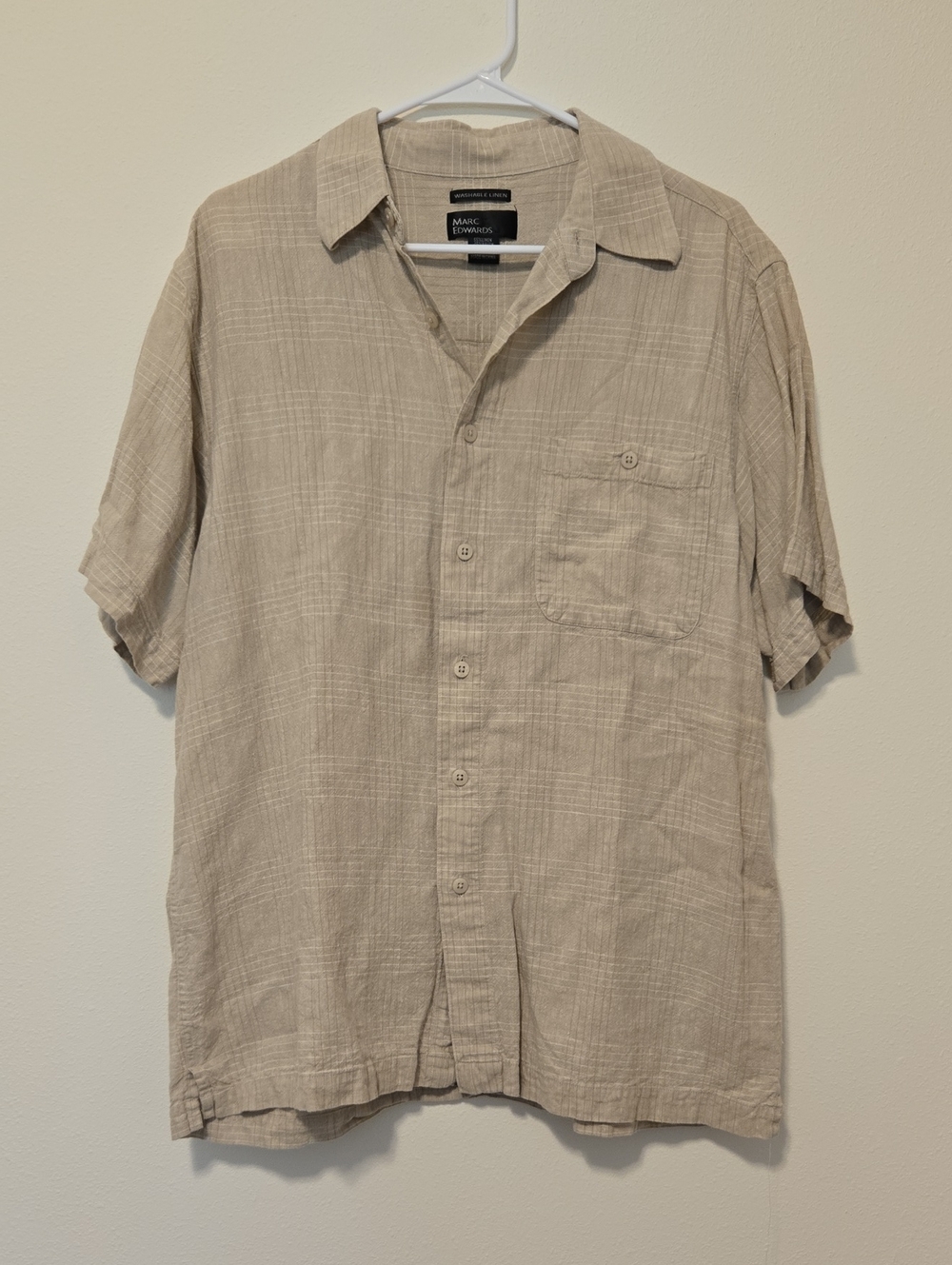 Marc Edwards Washable Linen Short Sleeve Button Down Shirt Large